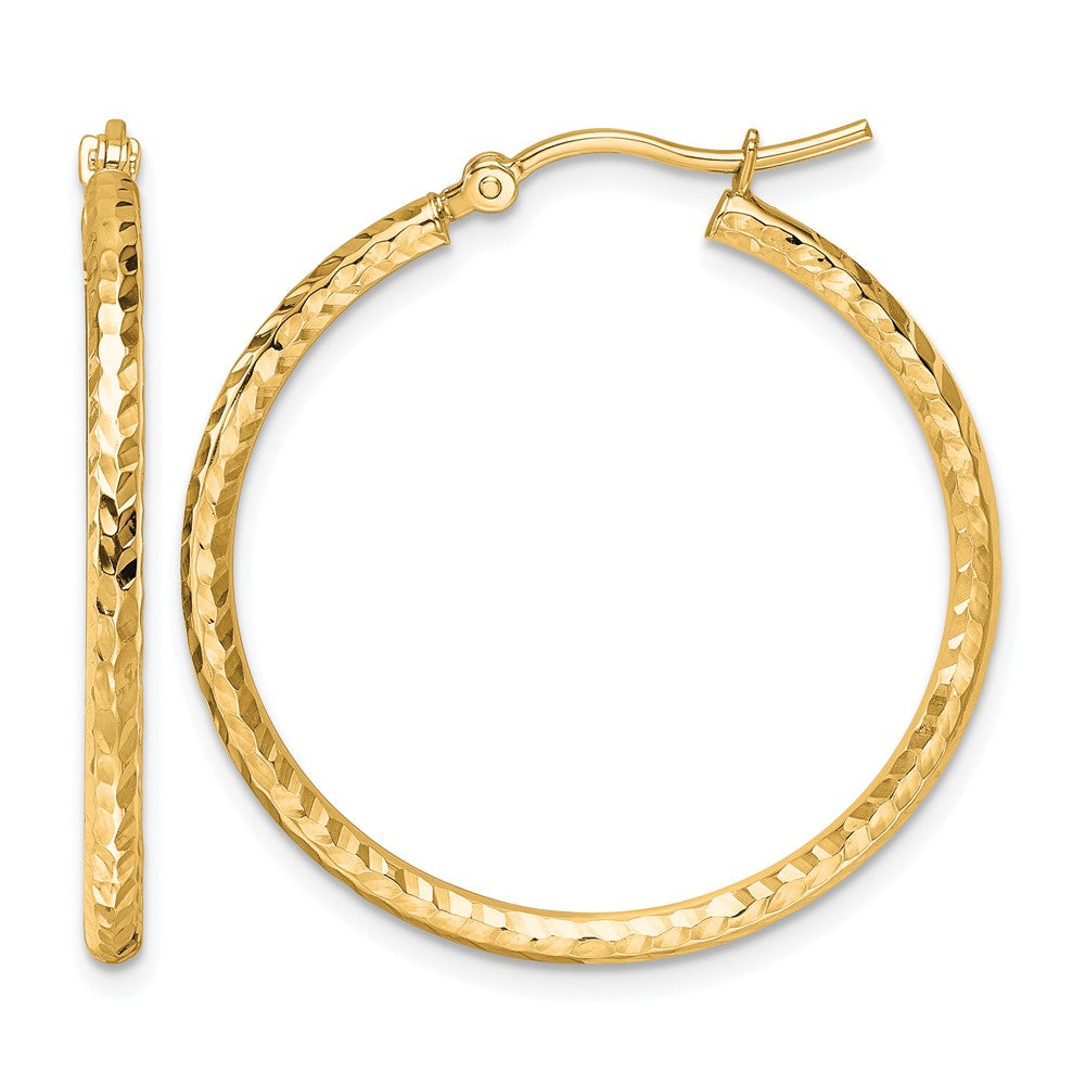 10K Diamond-cut 2mm Round Tube Hoop Earrings