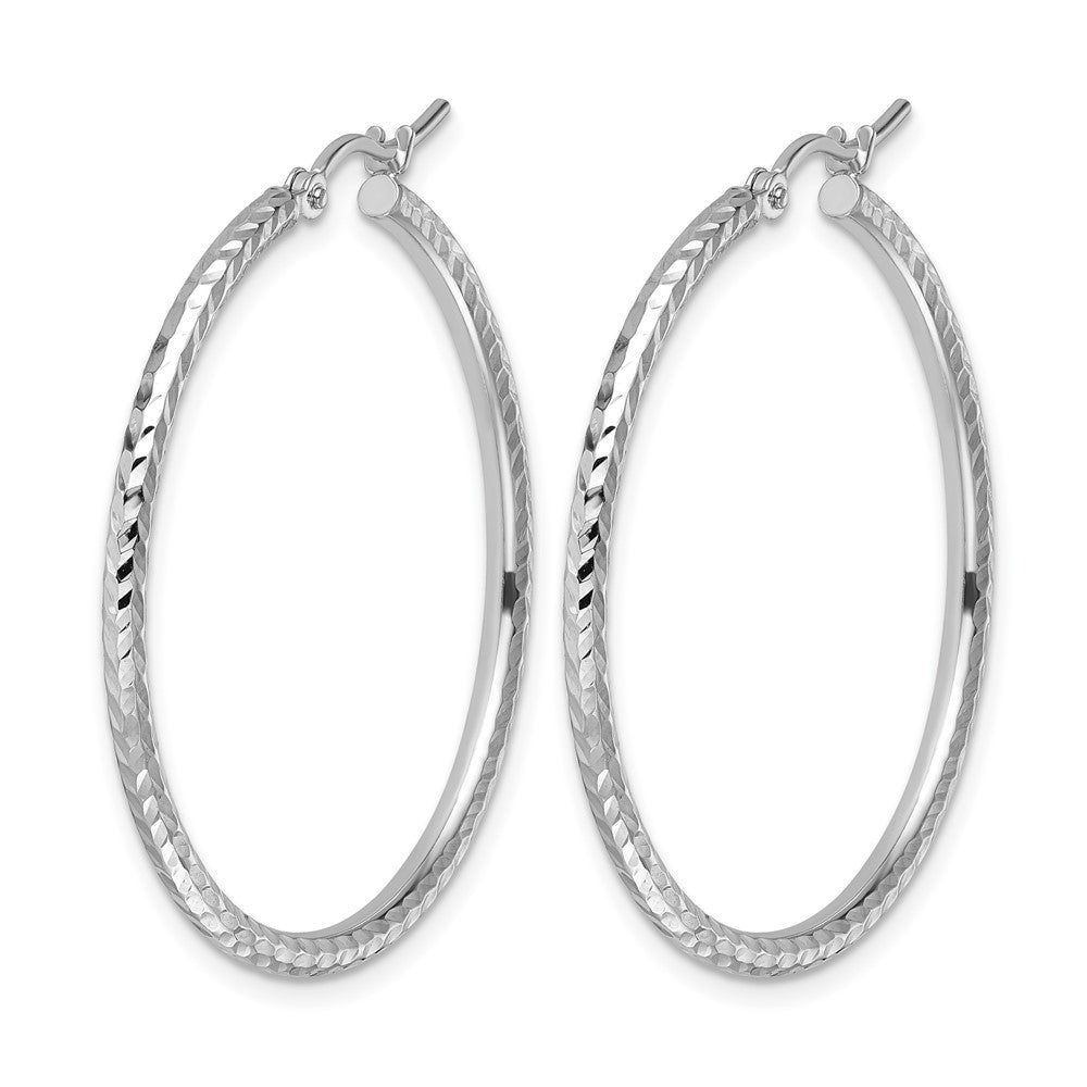 10K White Gold Diamond-cut 2mm Round Tube Hoop Earrings