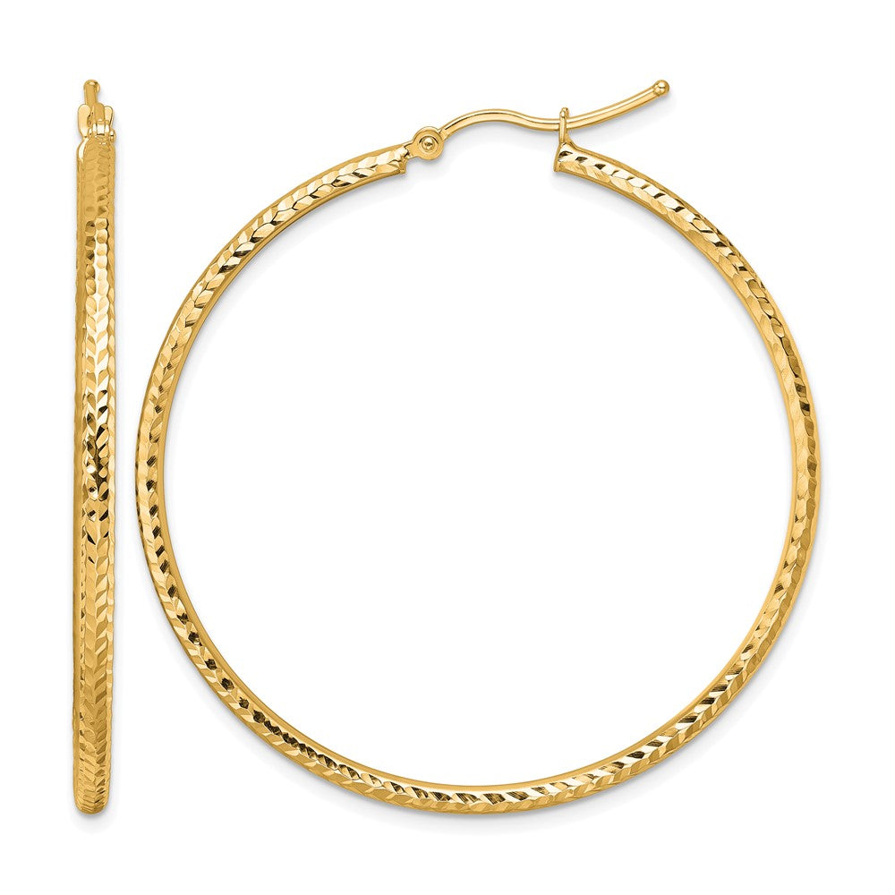 10K Diamond-cut 2mm Round Tube Hoop Earrings