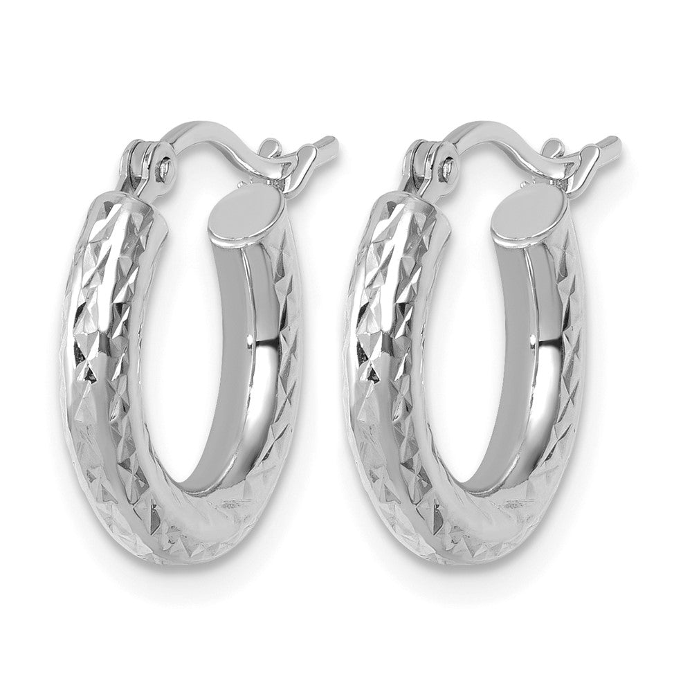 10K White Gold Diamond-cut 3mm Round Hoop Earrings