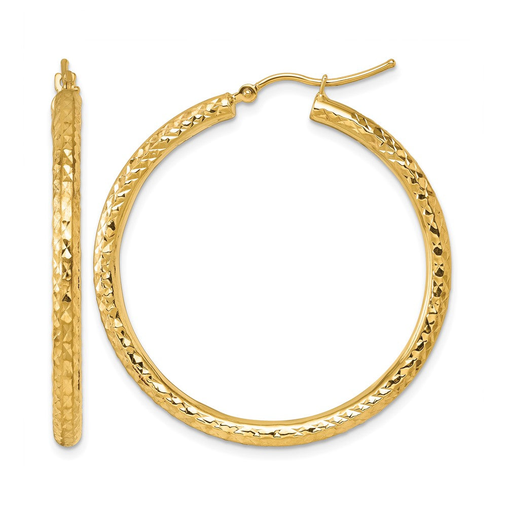 10K Diamond-cut 3mm Round Hoop Earrings