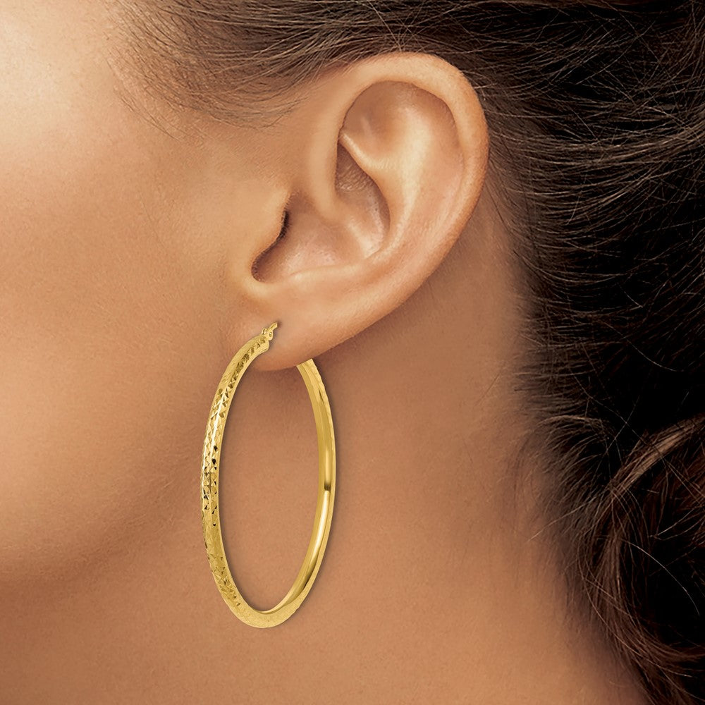 10K Diamond-cut 3mm Round Hoop Earrings