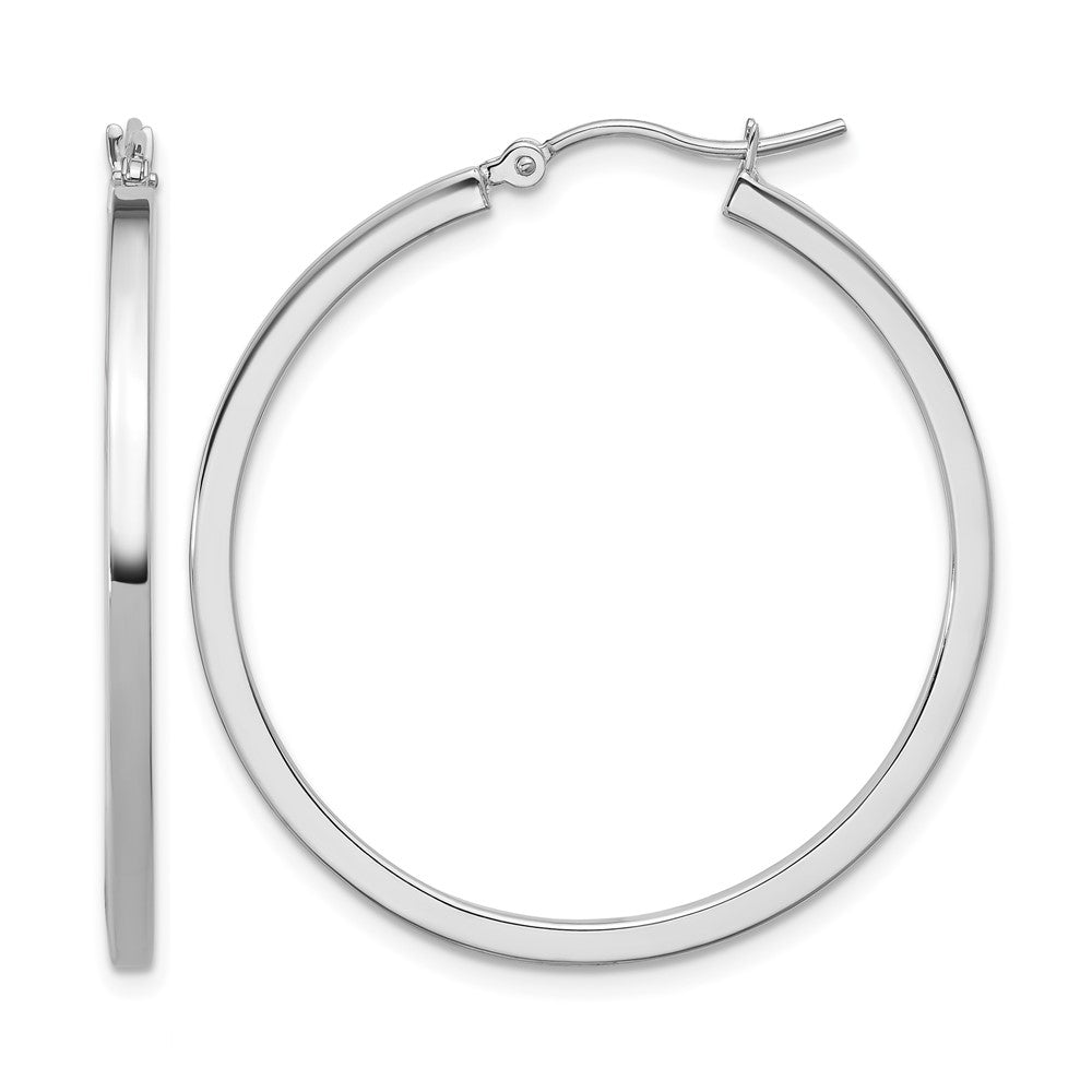 10K White Gold 2mm Square Tube Hoop Earrings
