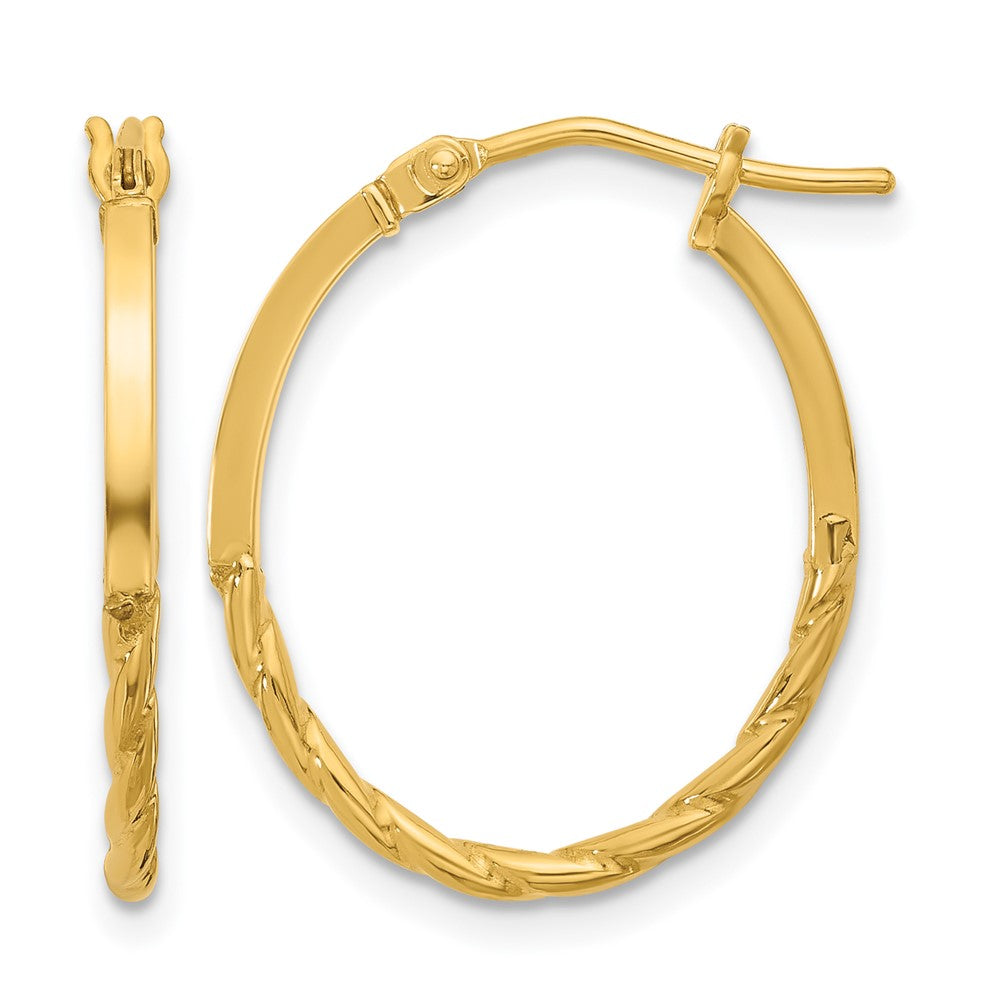 10K Polished Twist Oval Hoop Earrings