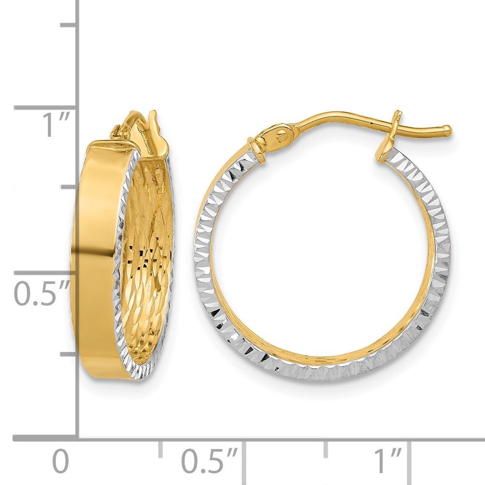 10K with White Rhodium Polished and Diamond-cut Hoop Earrings