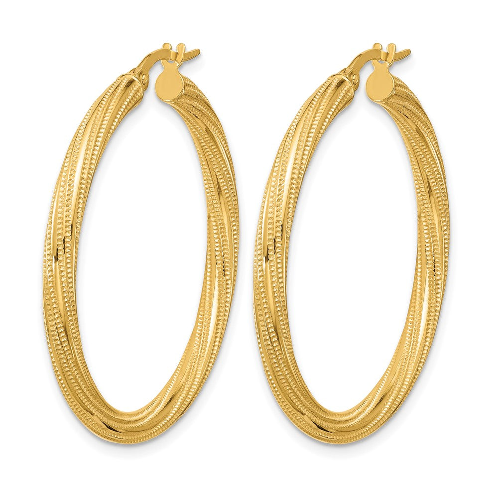 10K Polished and Textured Twisted Tube Hoop Earrings