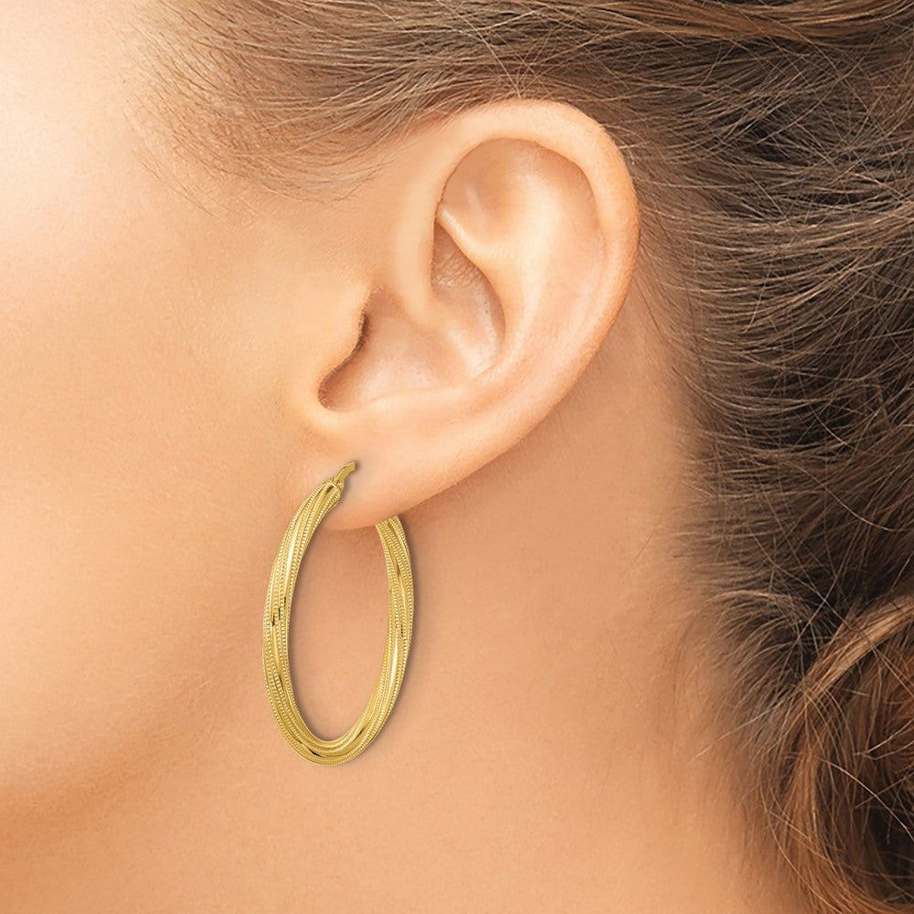 10K Polished and Textured Twisted Tube Hoop Earrings