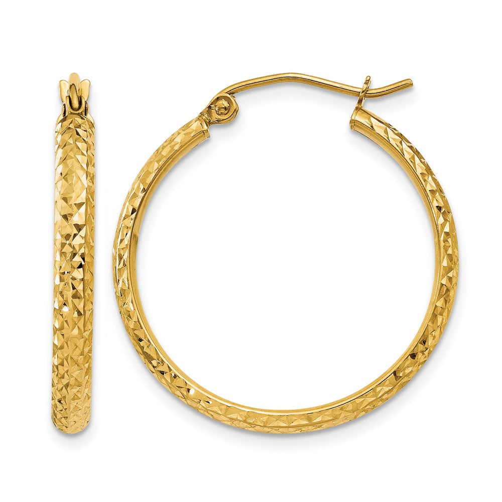 10K Diamond-cut 2.8x25mm Hollow Hoop Earrings