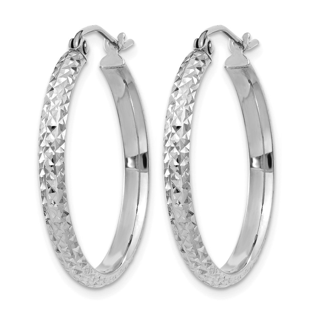 10K White Gold Diamond-cut 2.8x25mm Hollow Hoop Earrings