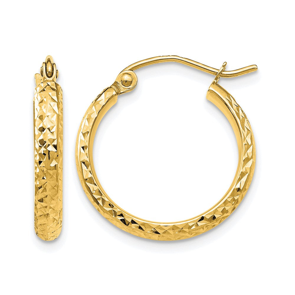 10K Diamond-cut 2.8x18mm Hollow Hoop Earrings