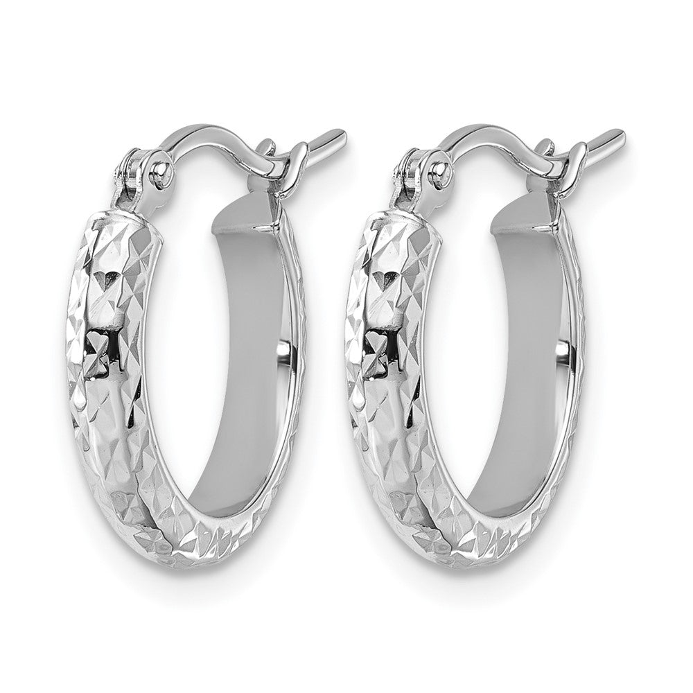 10K White Gold Diamond-cut 2.8x15mm Hollow Hoop Earrings