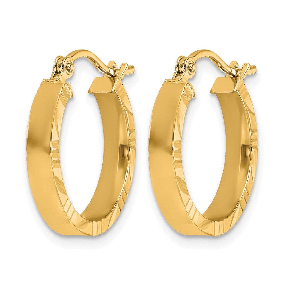 10K Small 3mm Diamond-cut Edge Polished Hoop Earrings