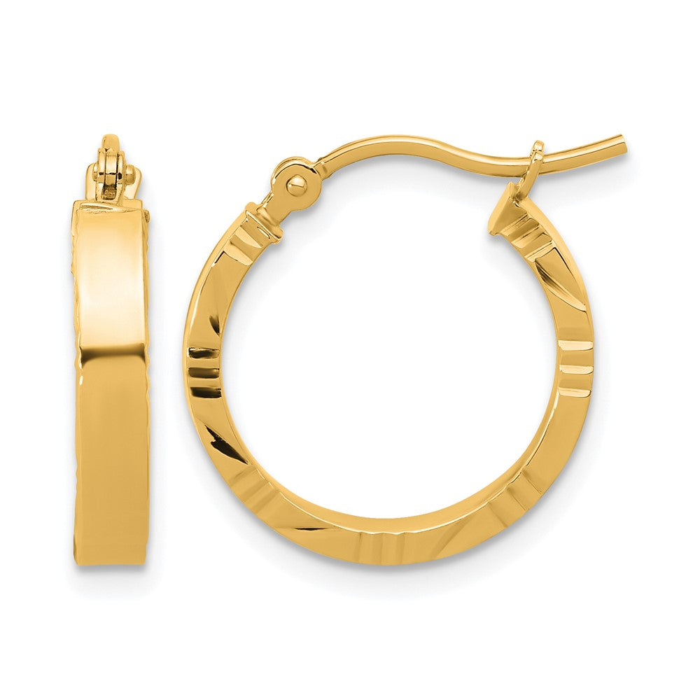 10K Small 3mm Diamond-cut Edge Polished Hoop Earrings