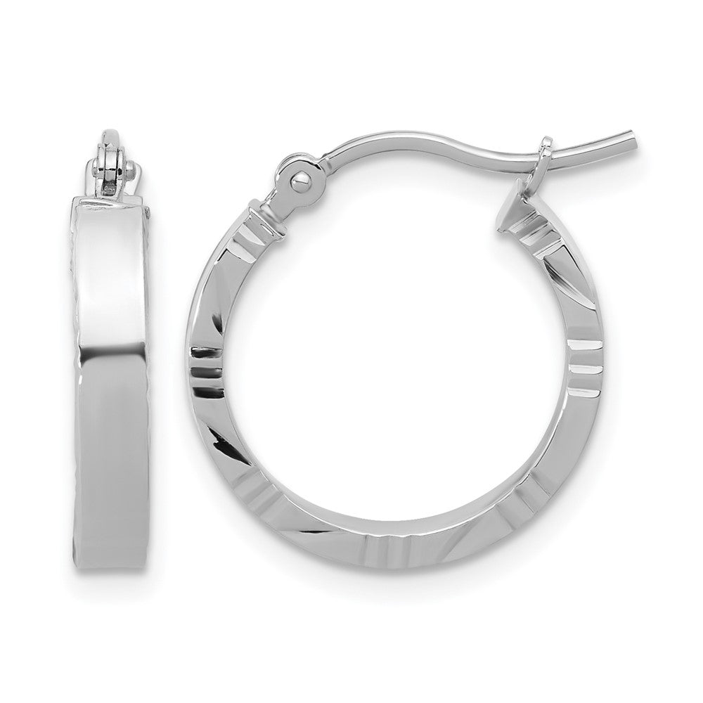 10K White Gold Small 3mm Diamond-cut Edge Polished Hoop Earrings