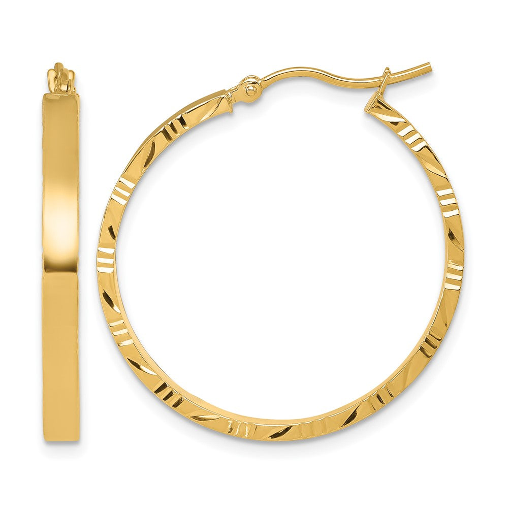 10K Diamond-cut Edge Large 3mm Polished Hoop Earrings