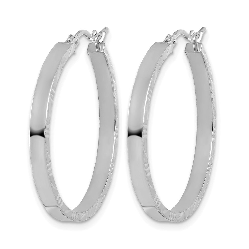 10K White Gold Diamond-cut Edge Large 3mm Polished Hoop Earrings