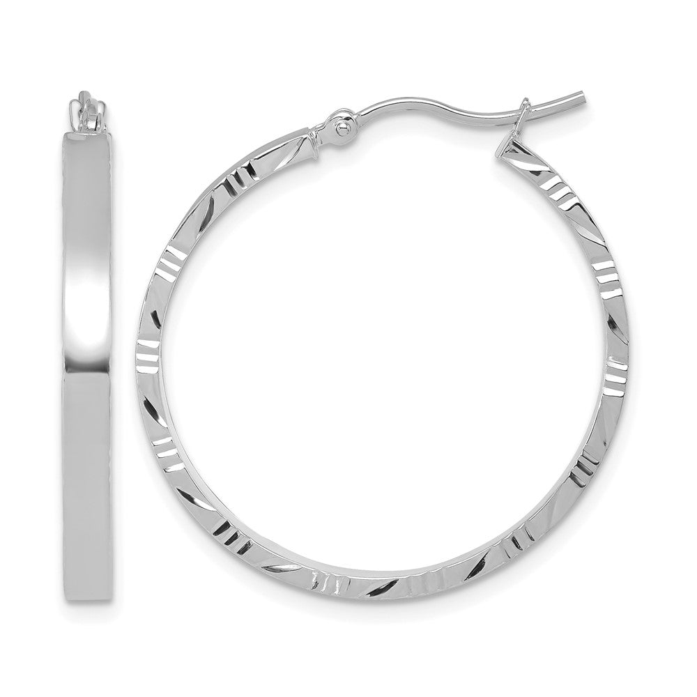 10K White Gold Diamond-cut Edge Large 3mm Polished Hoop Earrings