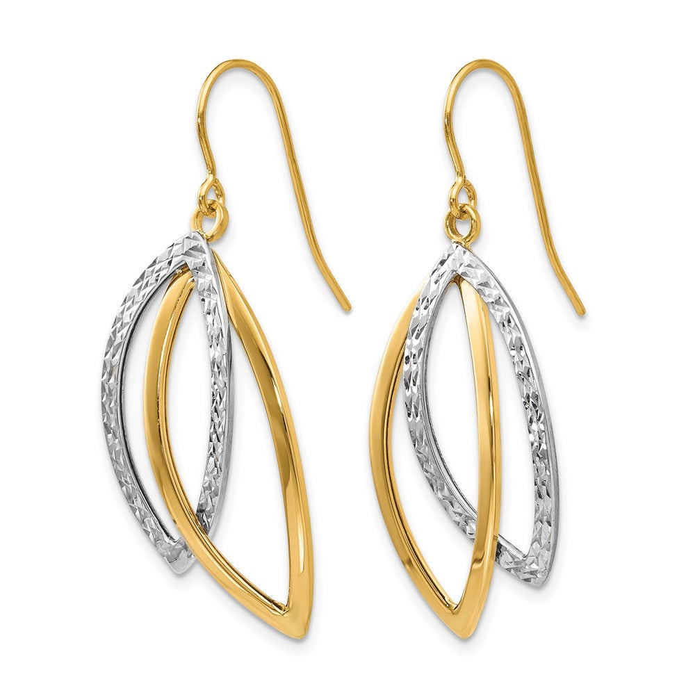 10K Two-tone Polished / Textured Shepherd Hook Earrings