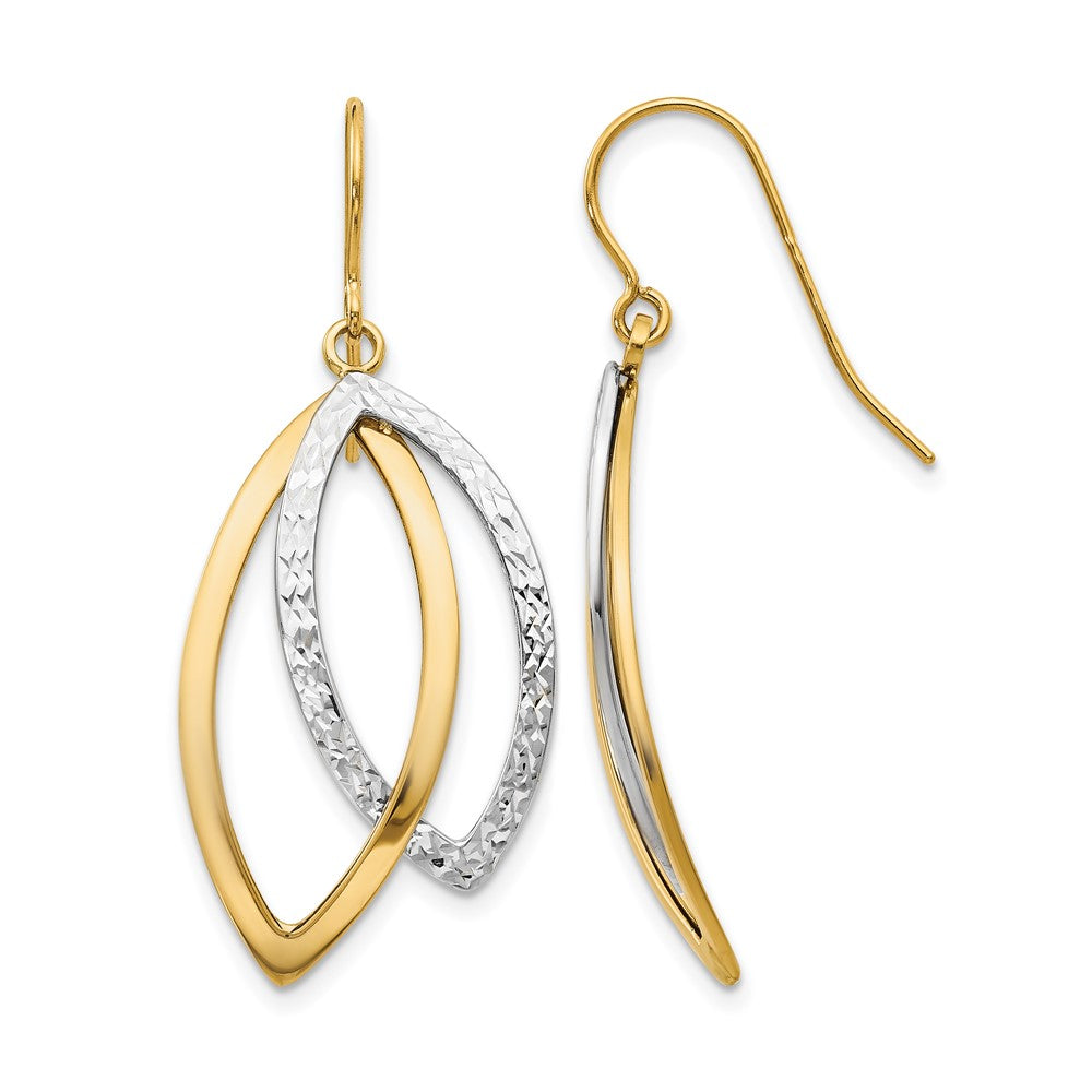 10K Two-tone Polished / Textured Shepherd Hook Earrings