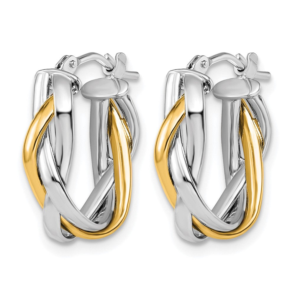 10K with Wht Rhodium Plating Braided Hoop Earrings