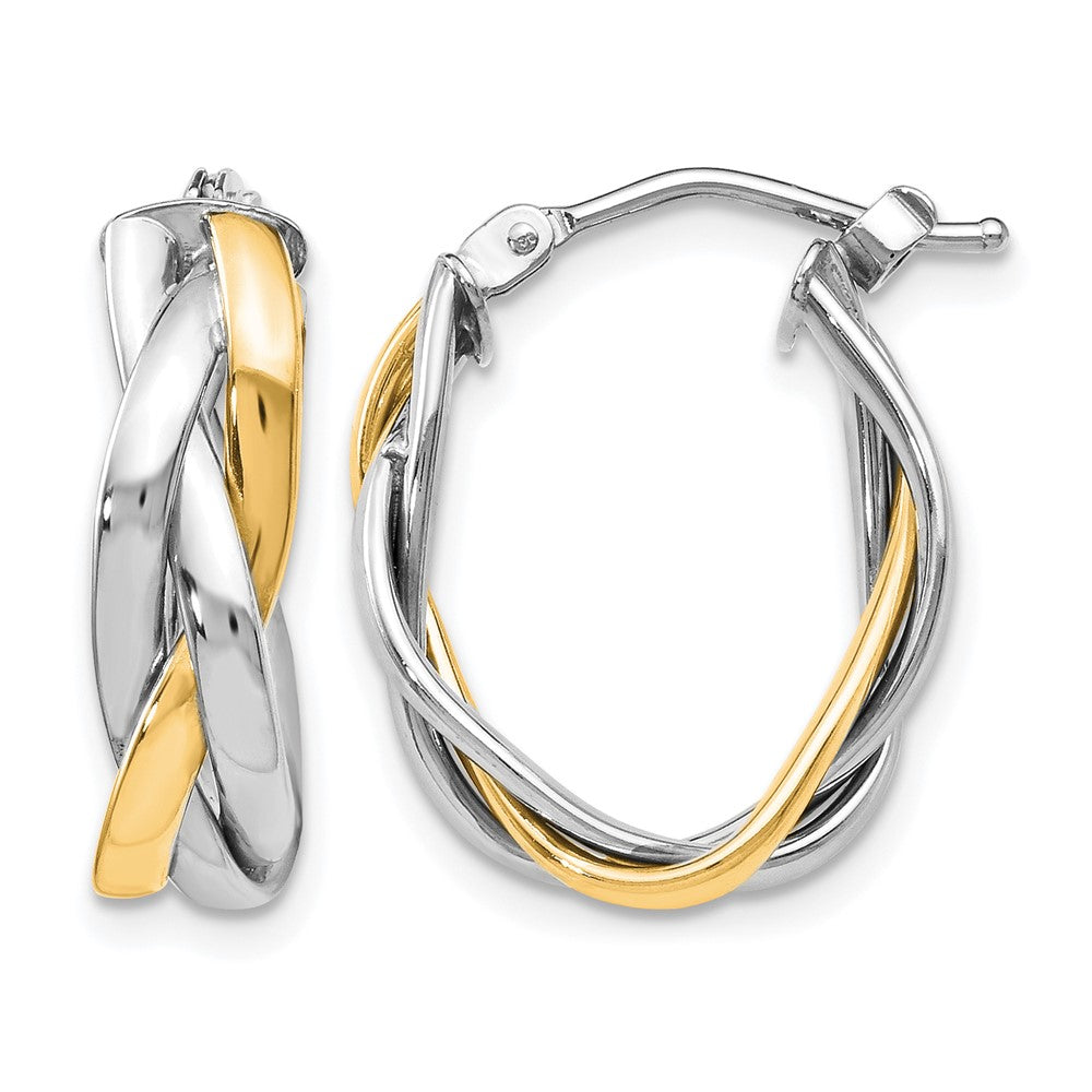 10K with Wht Rhodium Plating Braided Hoop Earrings