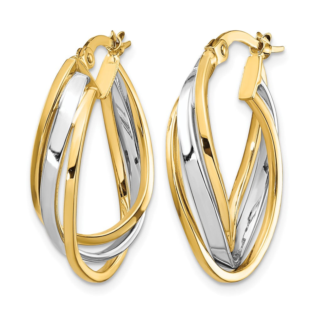 10K with White Rhodium Polished Oval Hoop Earrings
