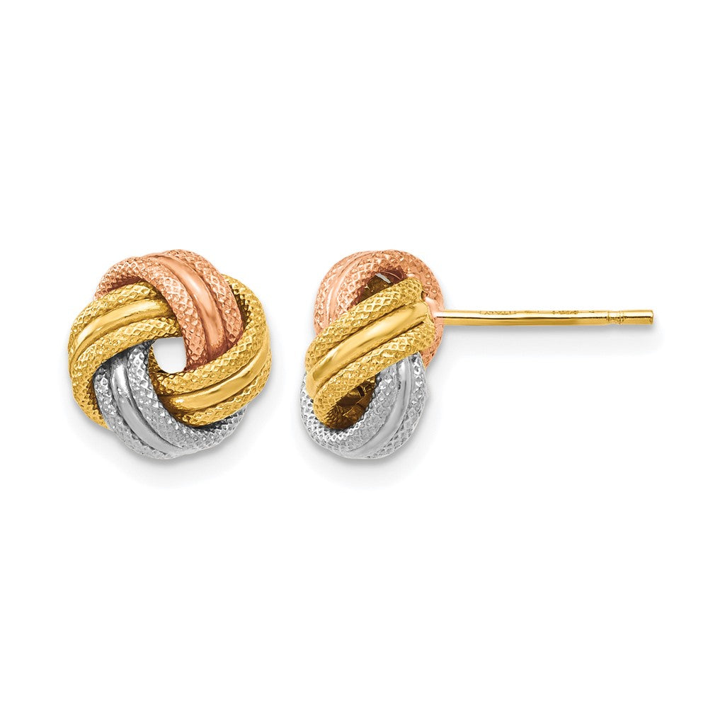 10K with White and Rose Rhodium Knot Polished Diamond-cut Post Earrings