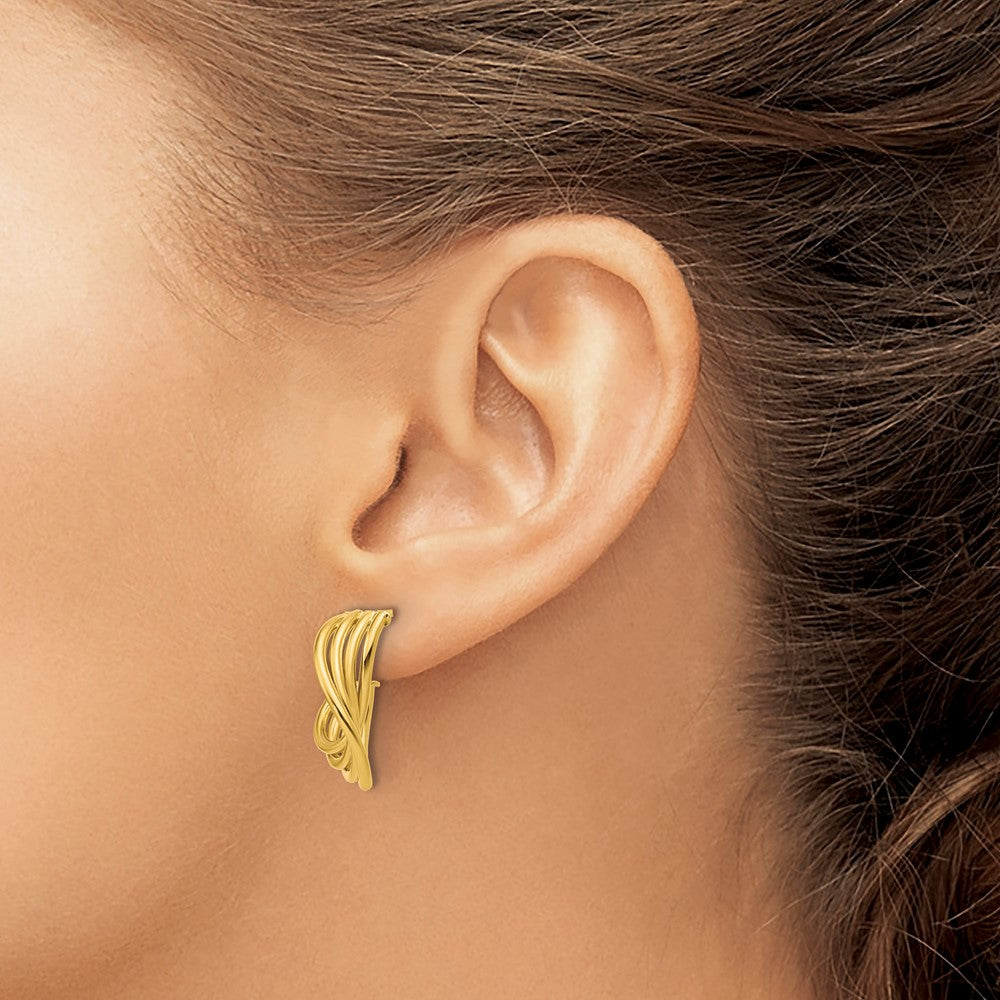 10K Polished 3-Row Twist J-Hoop Post Earrings