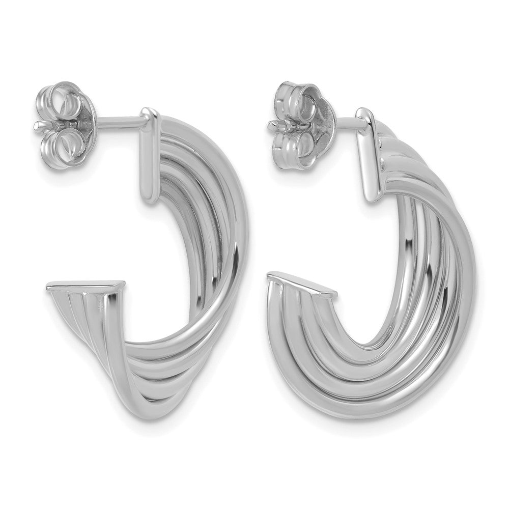10K White Rhodium Polished 3-Row Twist J-Hoop Post Earrings