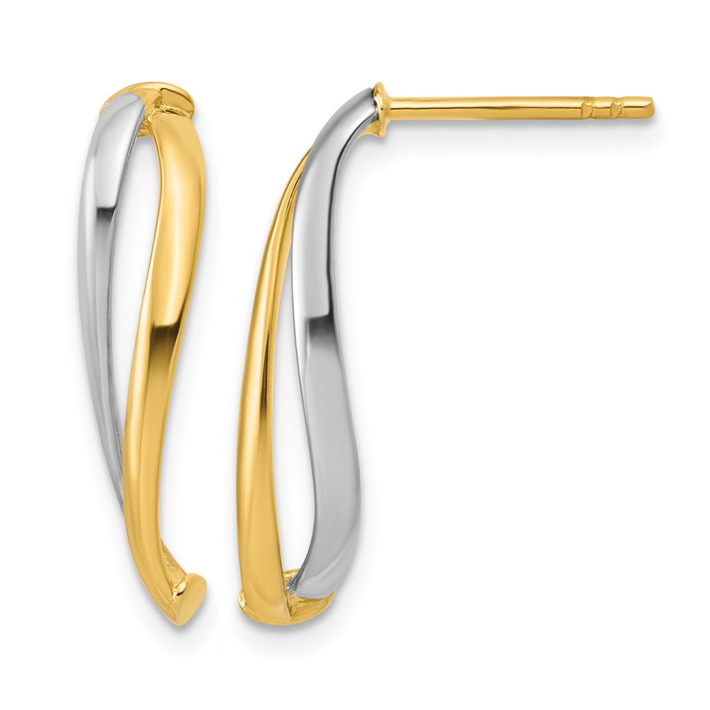 10K with Rhodium Polished Curve Post Earrings