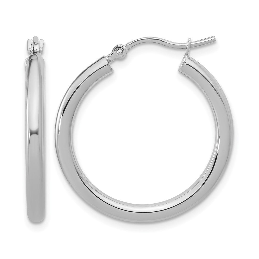 10K White Gold Polished 2.5mm Lightweight Tube Hoop Earrings