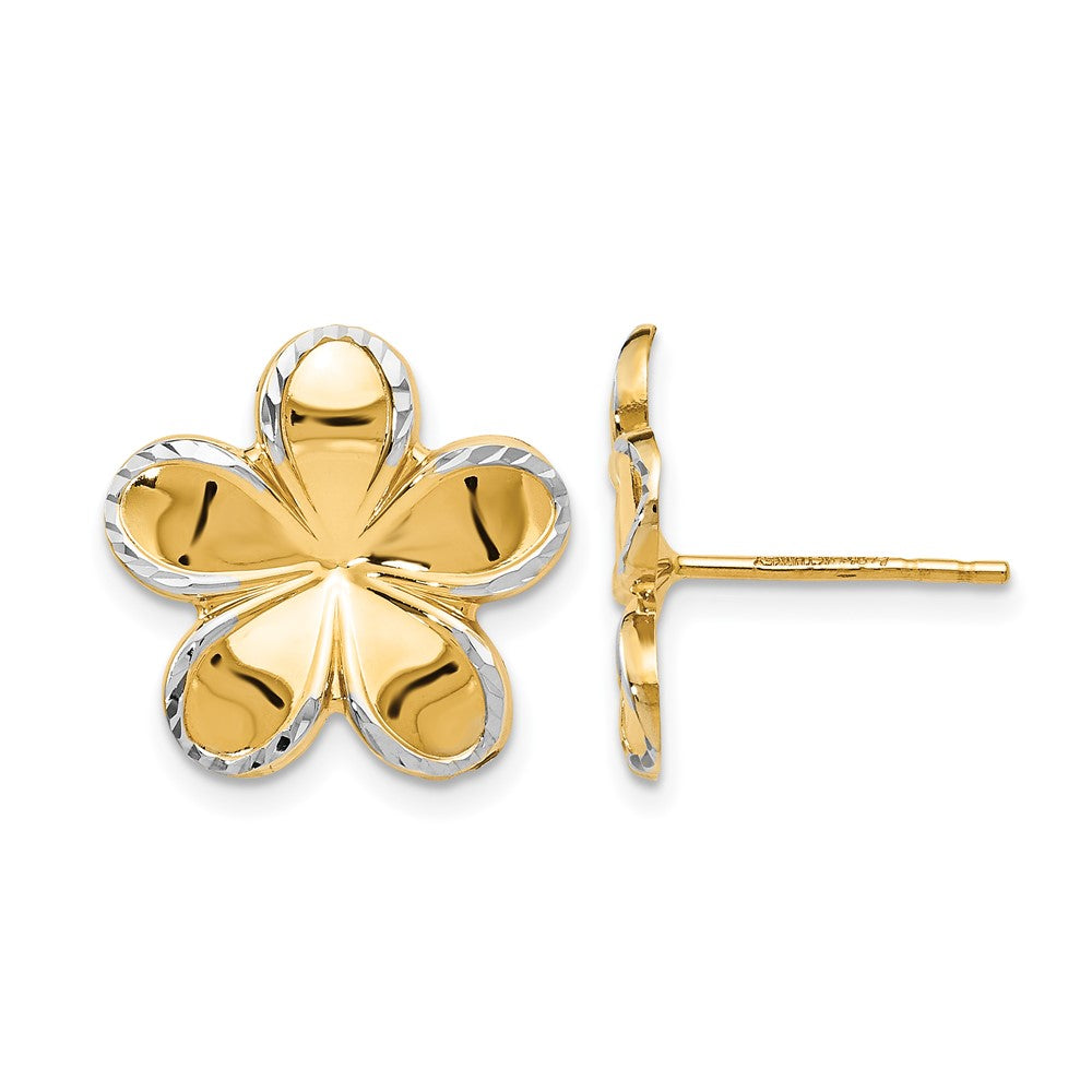 10K with Rhodium Flower Post Earrings
