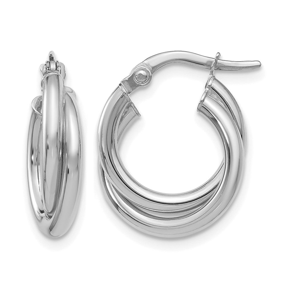 10K White Gold Polished Twisted Double Hoop Earrings