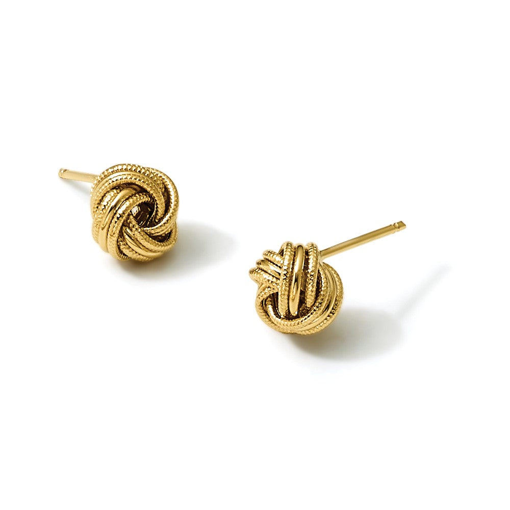 10K Love Knot Polished and Textured Post Earrings