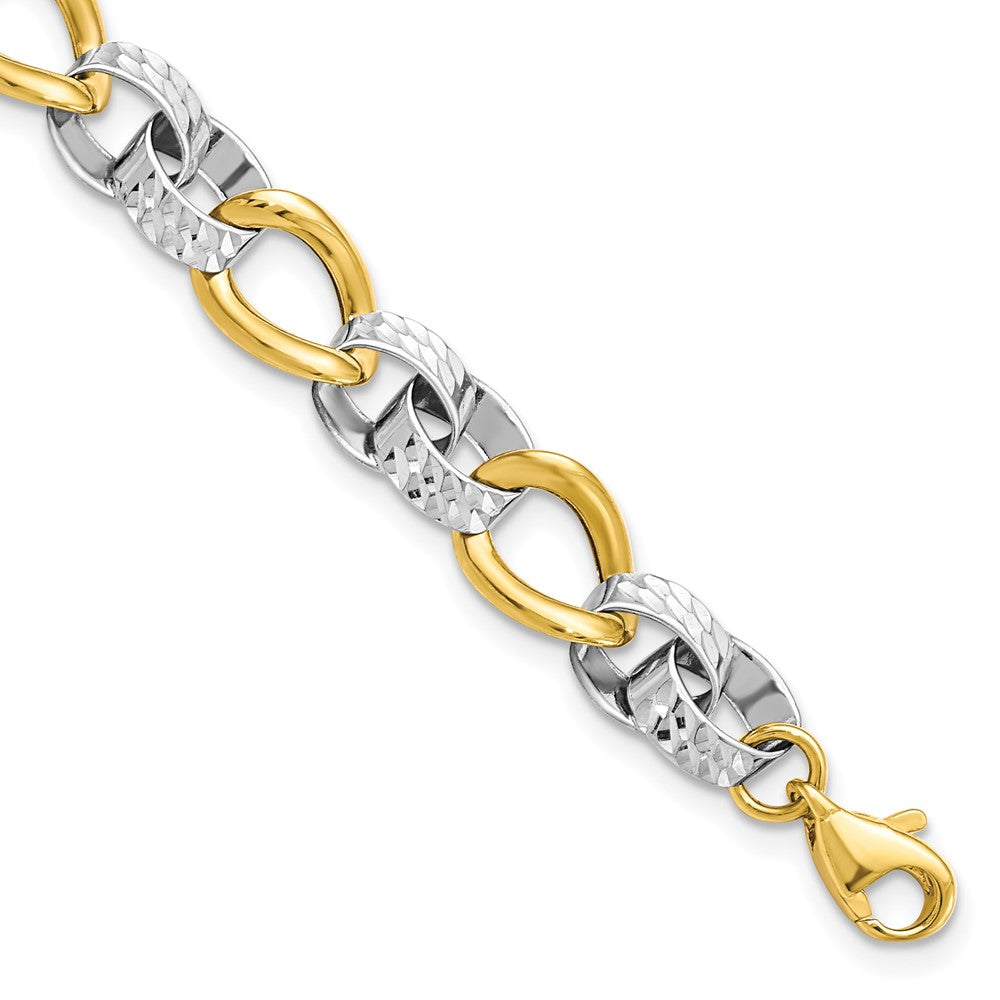 10K Two-tone Polished and Diamond-cut Link Bracelet