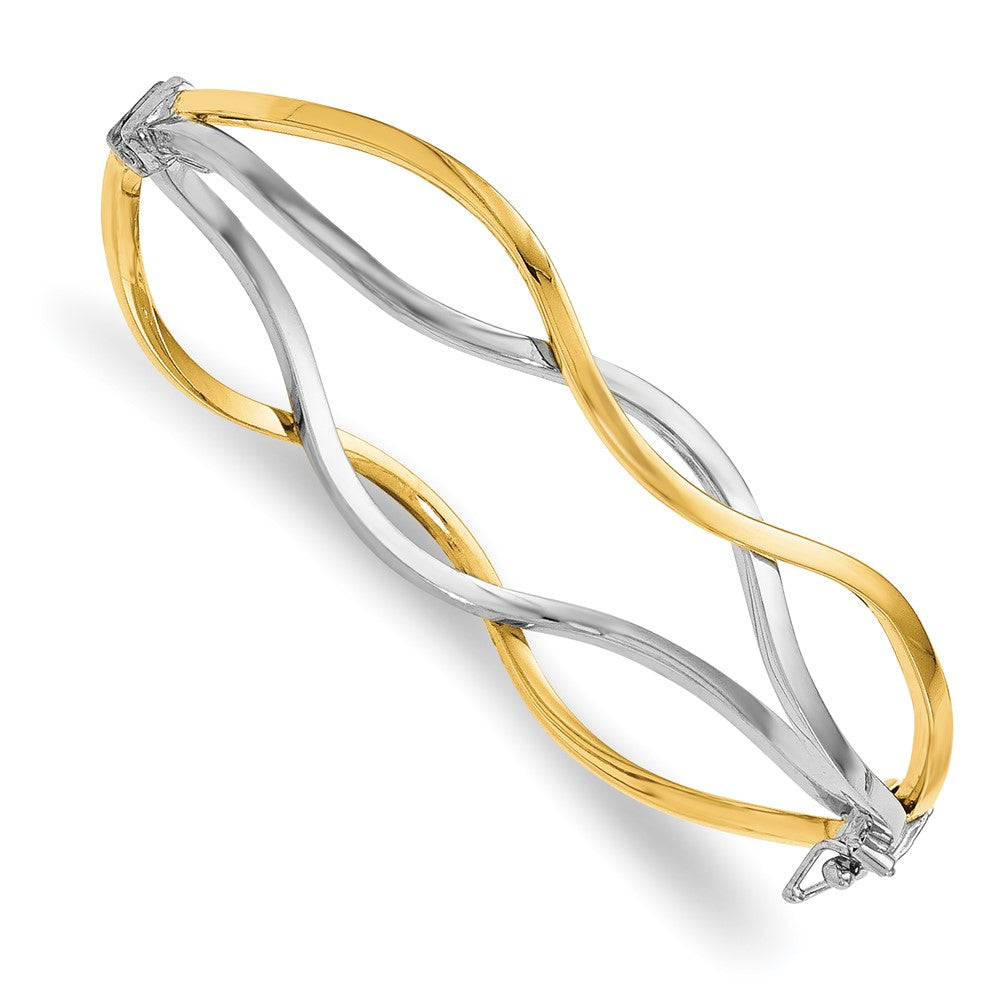 10K with White Rhodium Polished Twisted Bangle Bracelet