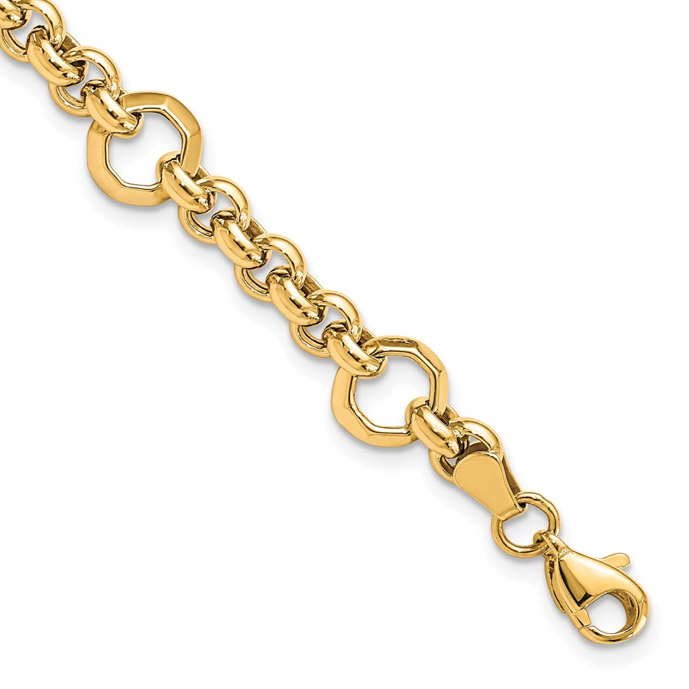 10K Polished Diamond-cut Fancy Link Bracelet
