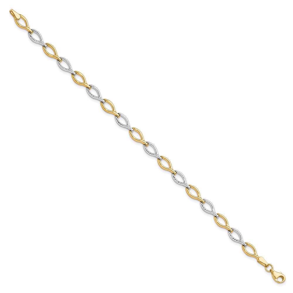 10K Two-tone Polished Diamond-cut Bracelet
