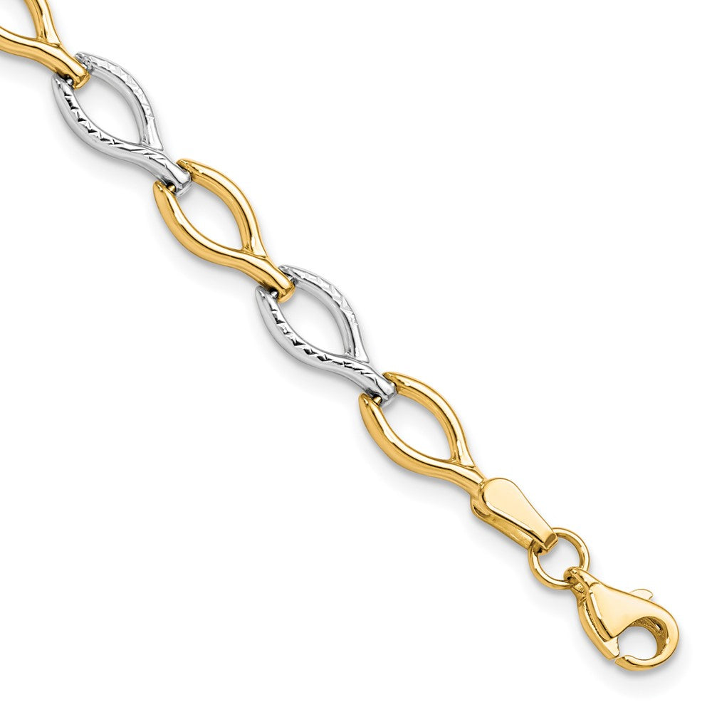 10K Two-tone Polished Diamond-cut Bracelet