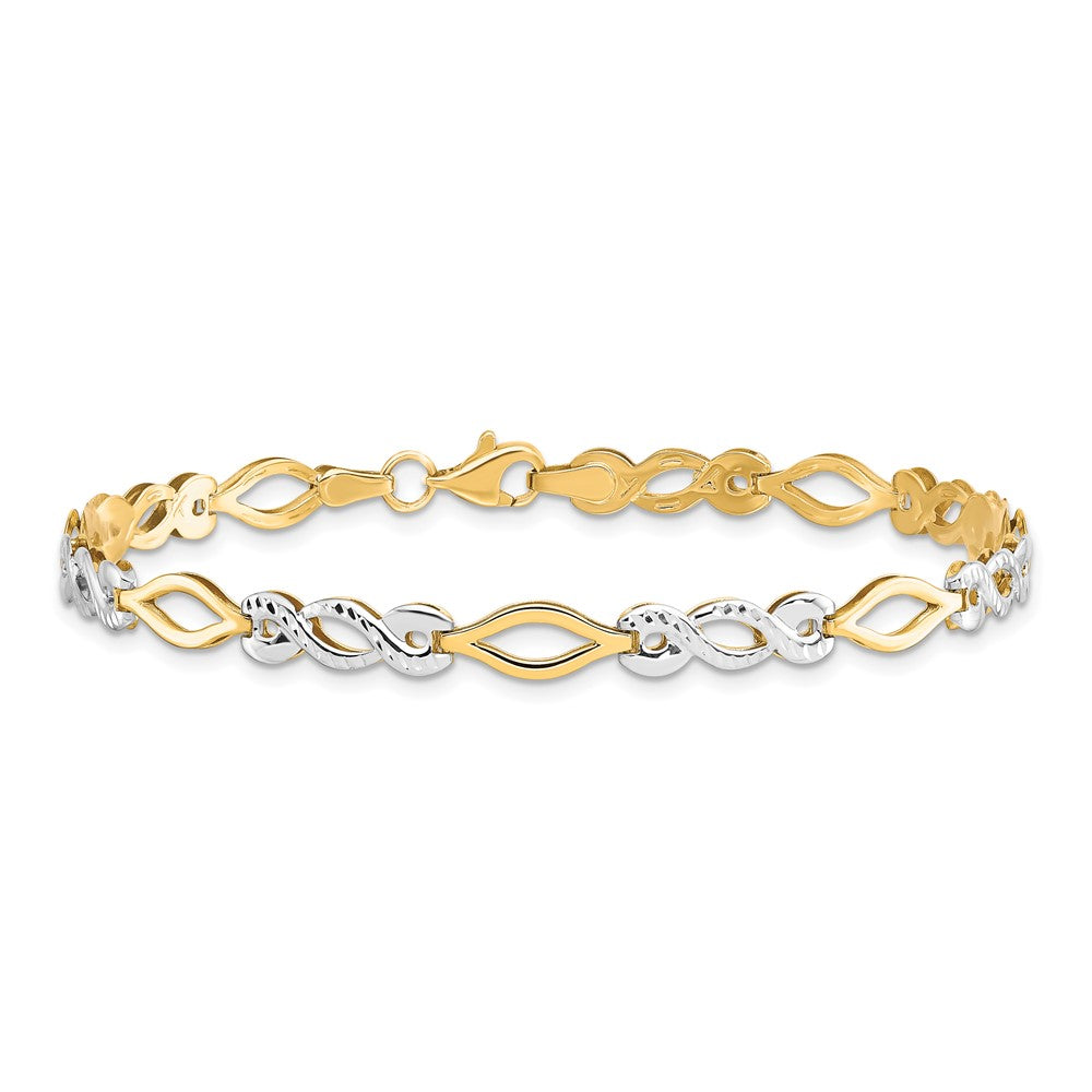 10K Two-tone Polished Diamond-cut Bracelet