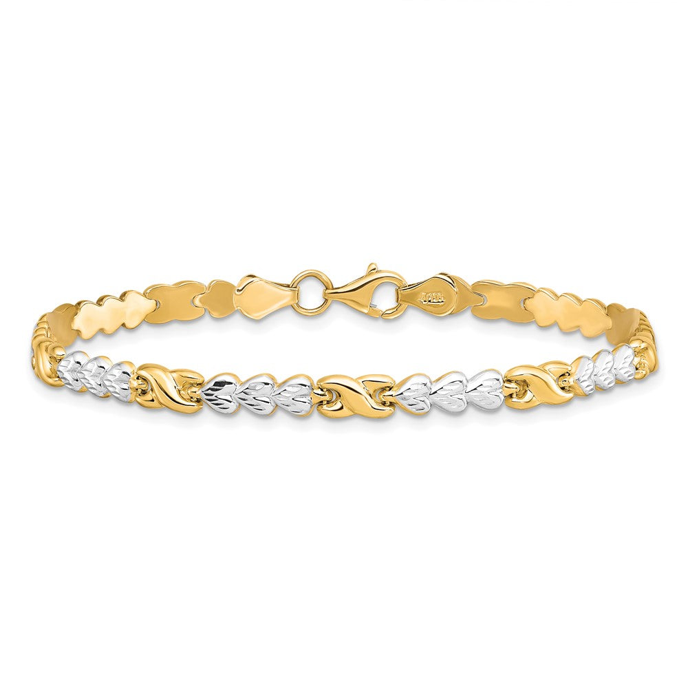 10K with Rhodium Diamond-cut Infinity and Heart Bracelet