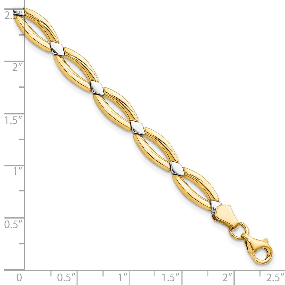 10K with Rhodium Fancy Link Bracelet
