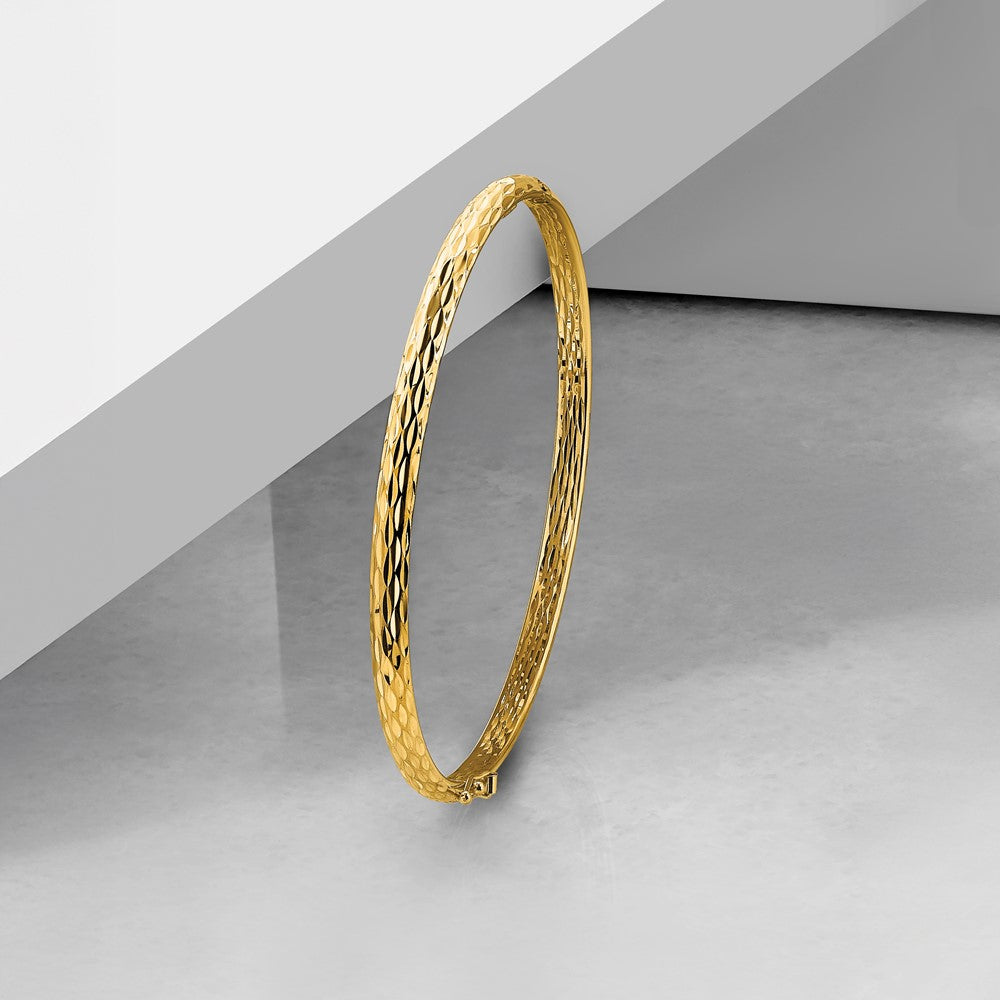 10K Polished and Diamond-cut Hinged Bangle