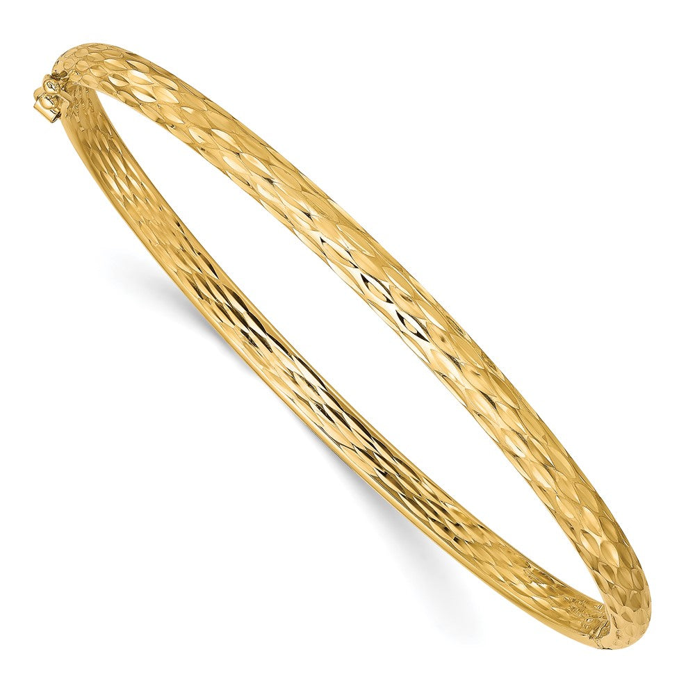 10K Polished and Diamond-cut Hinged Bangle