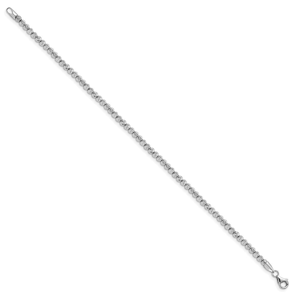 10K White Gold Polished Diamond-cut Beaded Bracelet