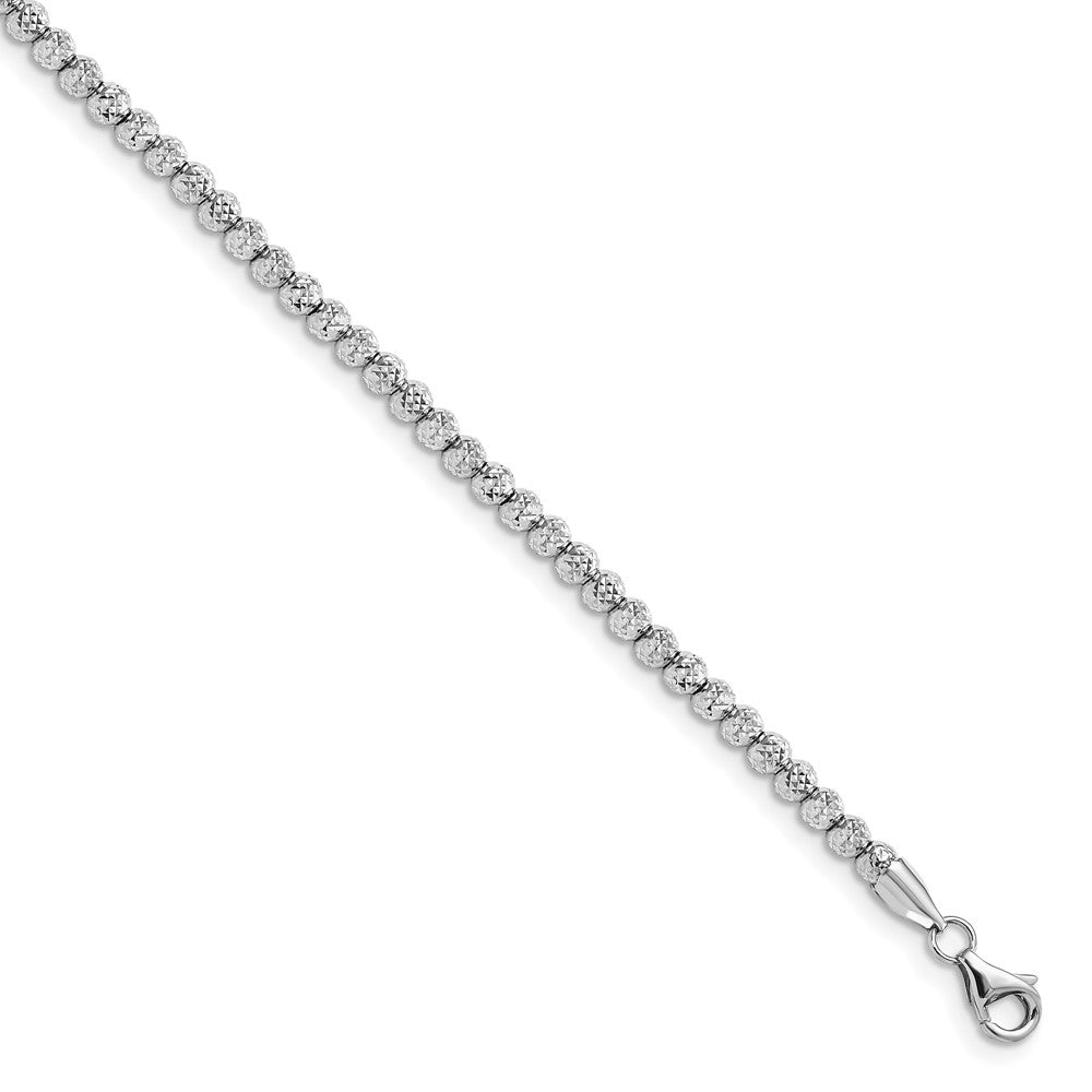 10K White Gold Polished Diamond-cut Beaded Bracelet