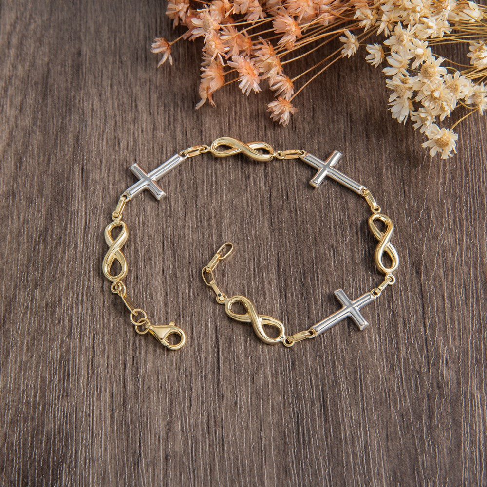 10K Two-tone Polished Cross and Infinity Bracelet