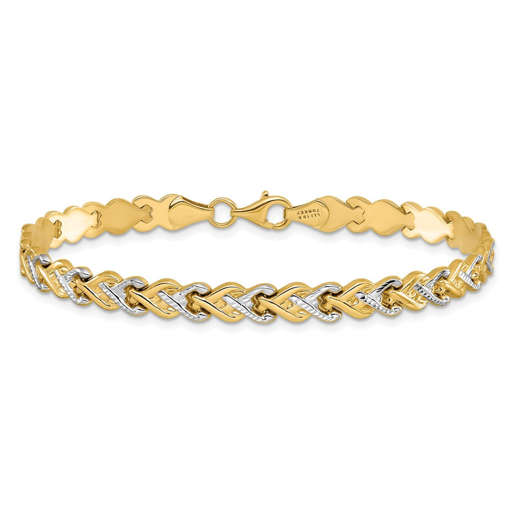 10K Rhodium-plated Polished Diamond-cut Bracelet