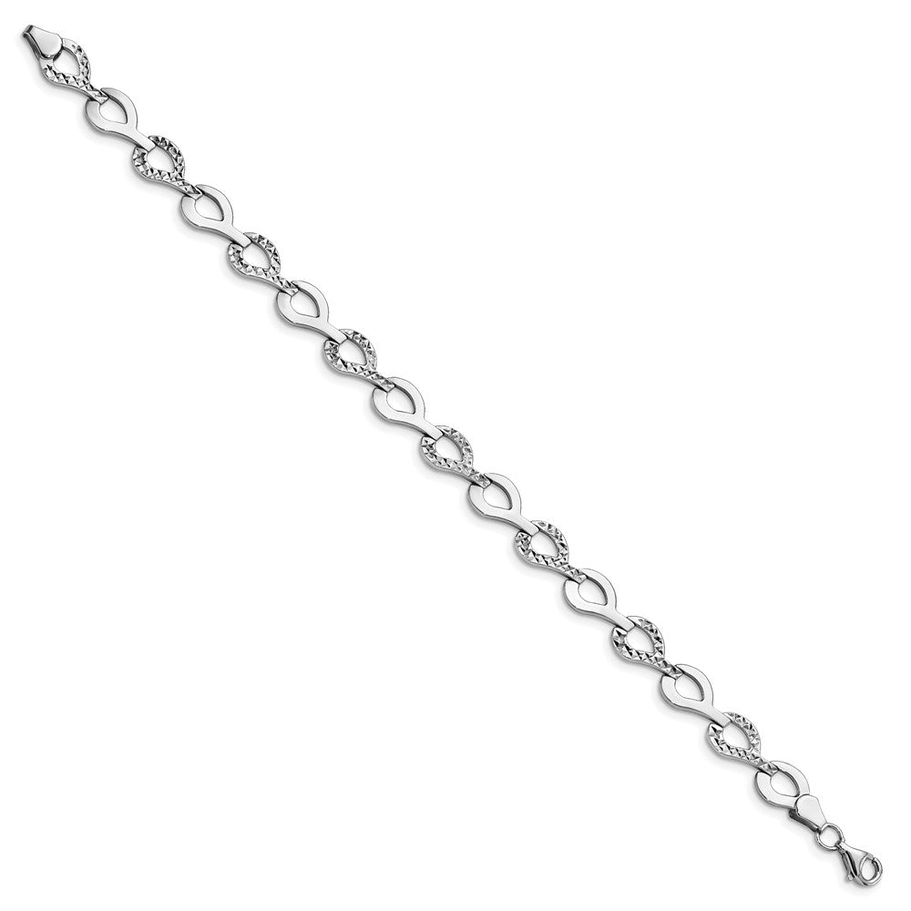 10K White Gold Polished Diamond-cut Fancy Link Bracelet