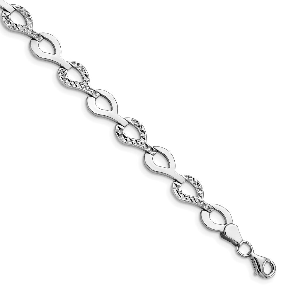 10K White Gold Polished Diamond-cut Fancy Link Bracelet
